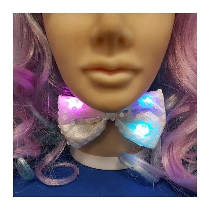 White Sequin Bow Tie W/Lights